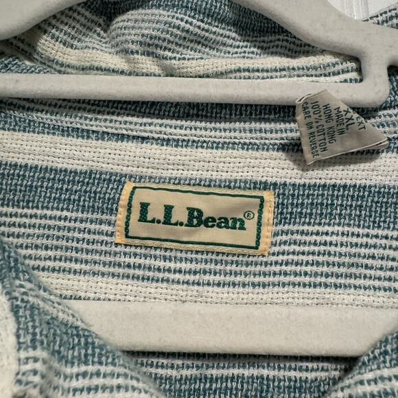 Vintage LL Bean Textured Striped Button Up Shirt Short Sleeve Blue Mens XXL - Picture 3 of 5